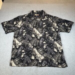 Havana Jacks Cafe Hawaiian Shirt Mens XL 100% Silk Button‎ Up Black Short Sleeve
